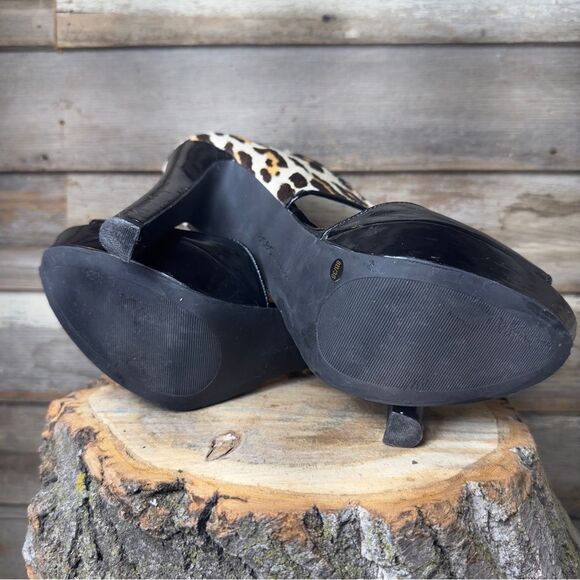 BCBGeneration Black and Cheetah Patent Leather Platform Strappy Pumps sz 8 - Picture 4 of 8